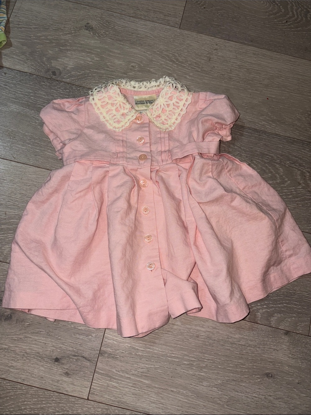 Laura Ashley Pink Baby Dress with Cream Crochet Trim - Picture 1 of 3